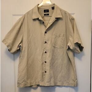 Haggar Men’s Shirt Short Sleeve Size XL No Iron Linen Blend Beige